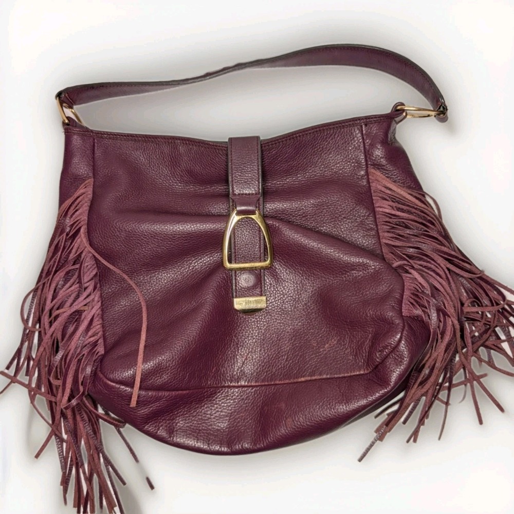 GILI Got It Love It Leather Stirrup Fringe Hobo Bag Oxblood Burgundy w Dust Bag